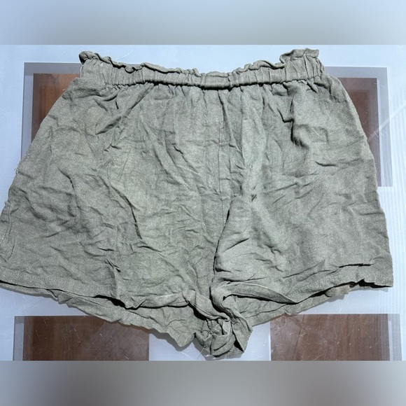 Princess Polly Green Paper bag Linen Shorts Women Size 4 Drawstring Pockets - Picture 3 of 4